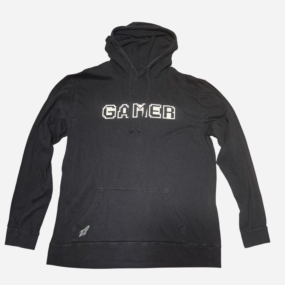 Game Stop Men's Black & White "Gamer" Hooded Shirt Size L
